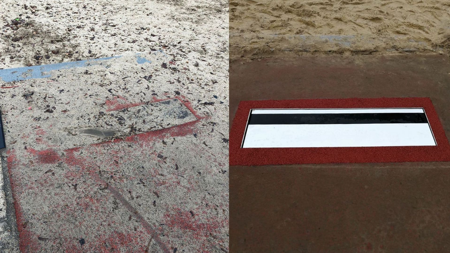 Reinigung der Sprunggrube und Austausch des Sprungbalkens voher-nachher Ansicht