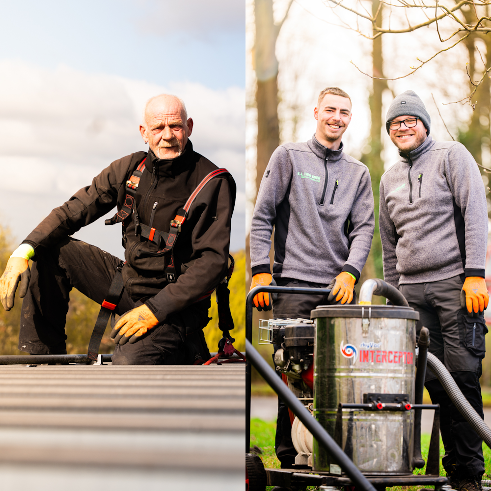Drei Mitarbeiter der Theis Spezialreinigung bei der Arbeit